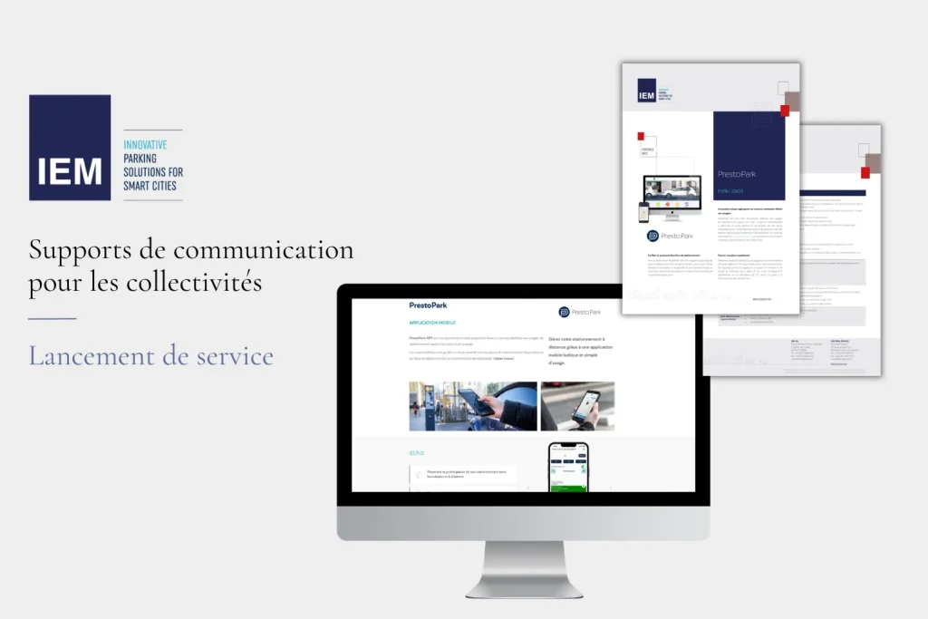 Création de supports de communication print et digitaux pour accompagner le lancement d'un service de stationnement intelligent auprès des collectivités.