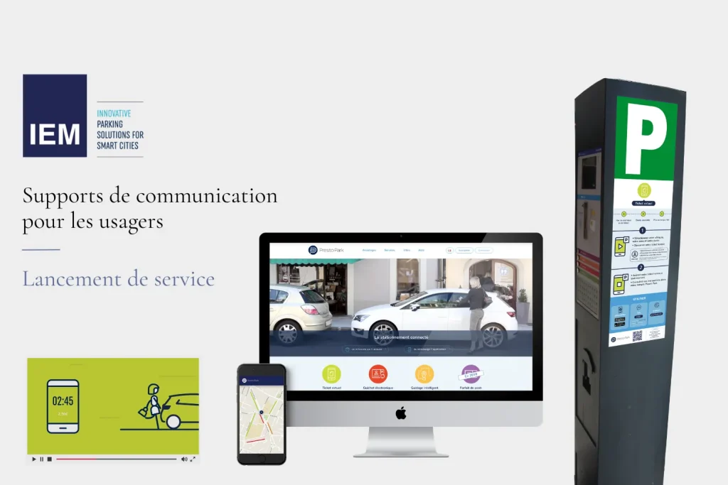 Création de supports de communication print et digitaux pour accompagner le lancement d'un service de stationnement intelligent auprès des usagers.