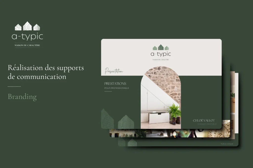 Conception de supports de communication et d'une plaquette de présentation pour une agence de design d'intérieur.