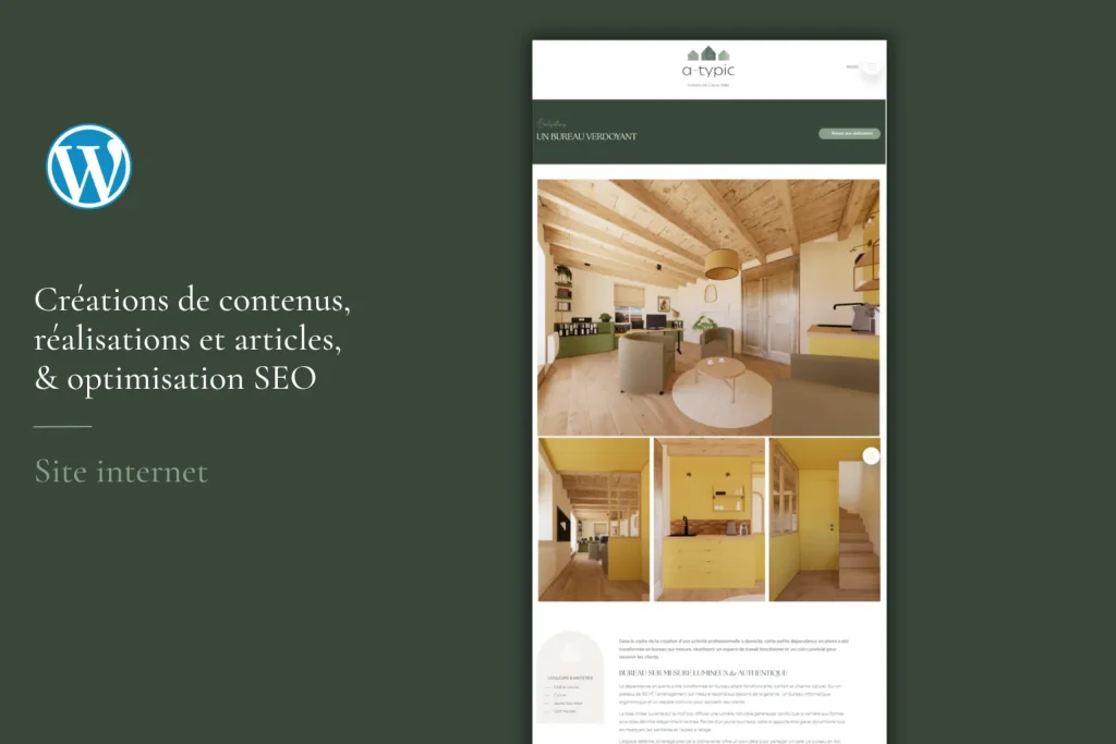 Création de contenus, réalisations et optimisation SEO pour un site internet WordPress de design d'intérieur.